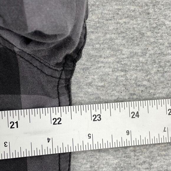 Decree Shirt Mens Large Black Grey Plaid Button Up Roll Tab Sleeve Pockets - Picture 8 of 10